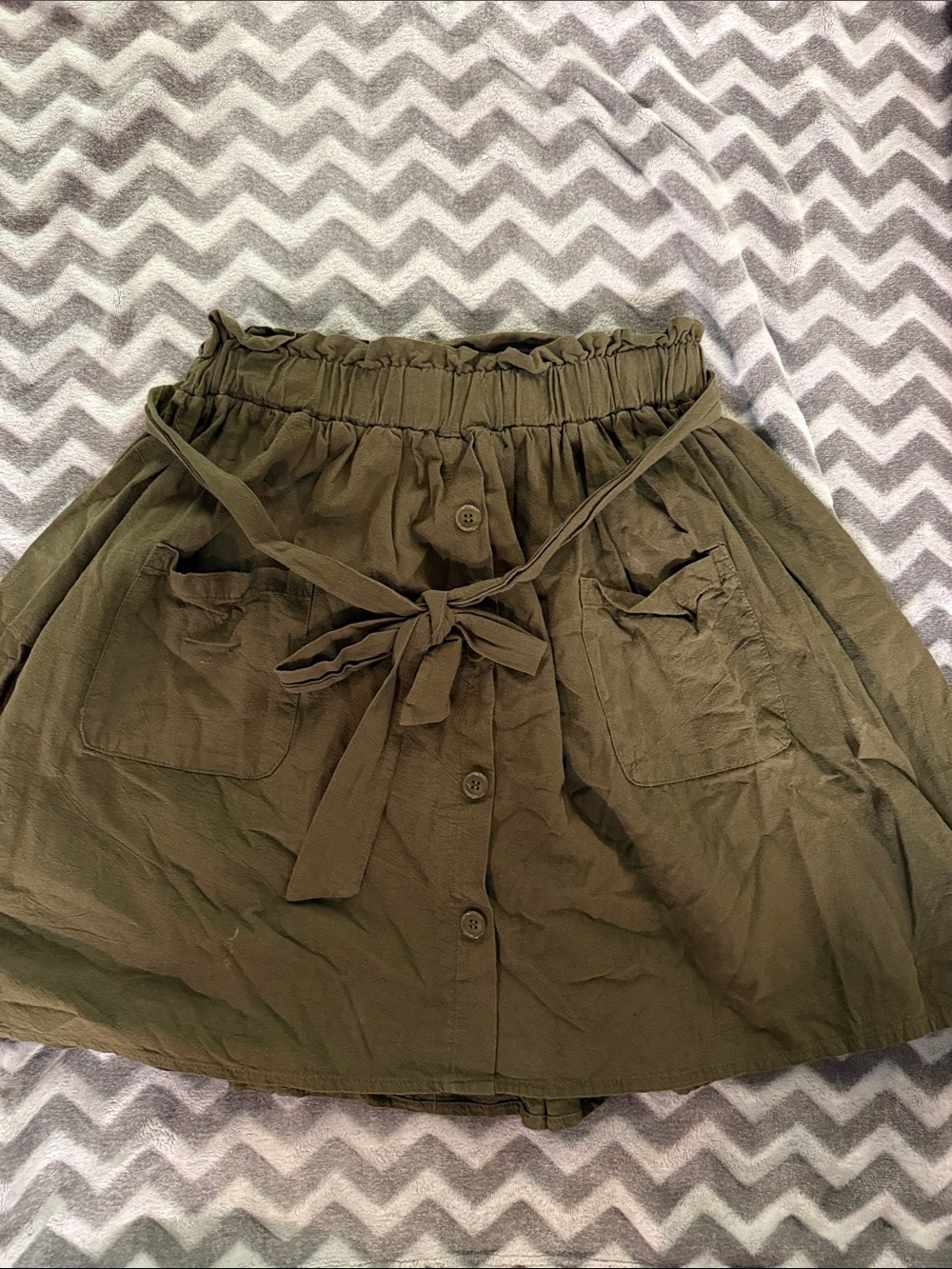 Olive Green Button-Front Waist Skirt